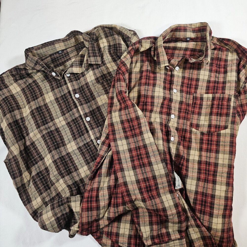 Two Long Sleeve Men's Plaid Flanel Shirts Size 2XL Button Up